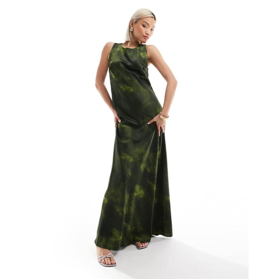 Vero Moda Aware Maxi jurk van satijn met abstracte print in groen Groen