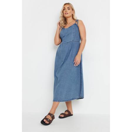 Yours Denim Midijurk Met Strikbandjes In Blauw Size 58-60