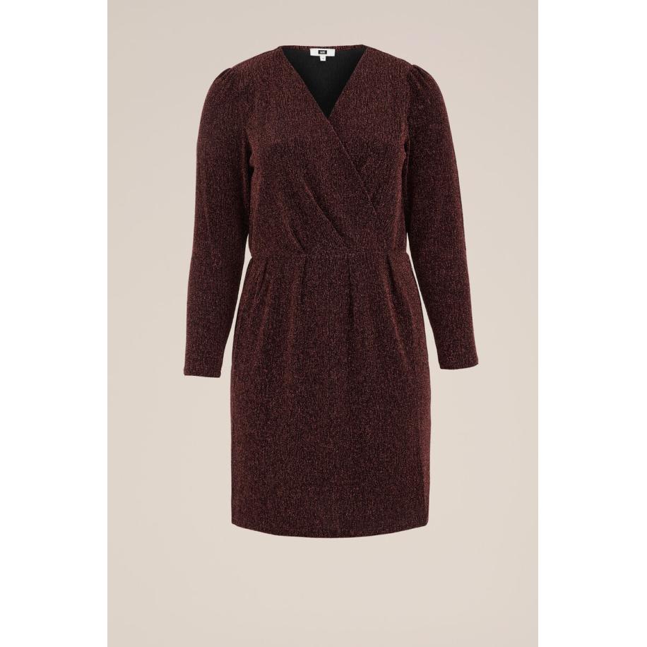 WE Fashion Dames jurk met glittergaren - Curve - Regular fit - Rood - Plus Size Maat: 52 Rood