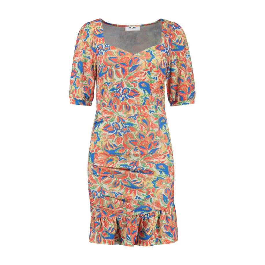 Shiwi Shiwi Zomerjurk Jamie beige / blauw / oranje / rood -