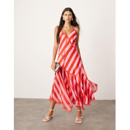 ASOS DESIGN Midi cami jurk met zakdoekzoom in kleurvlak-strepen-Veelkleurig