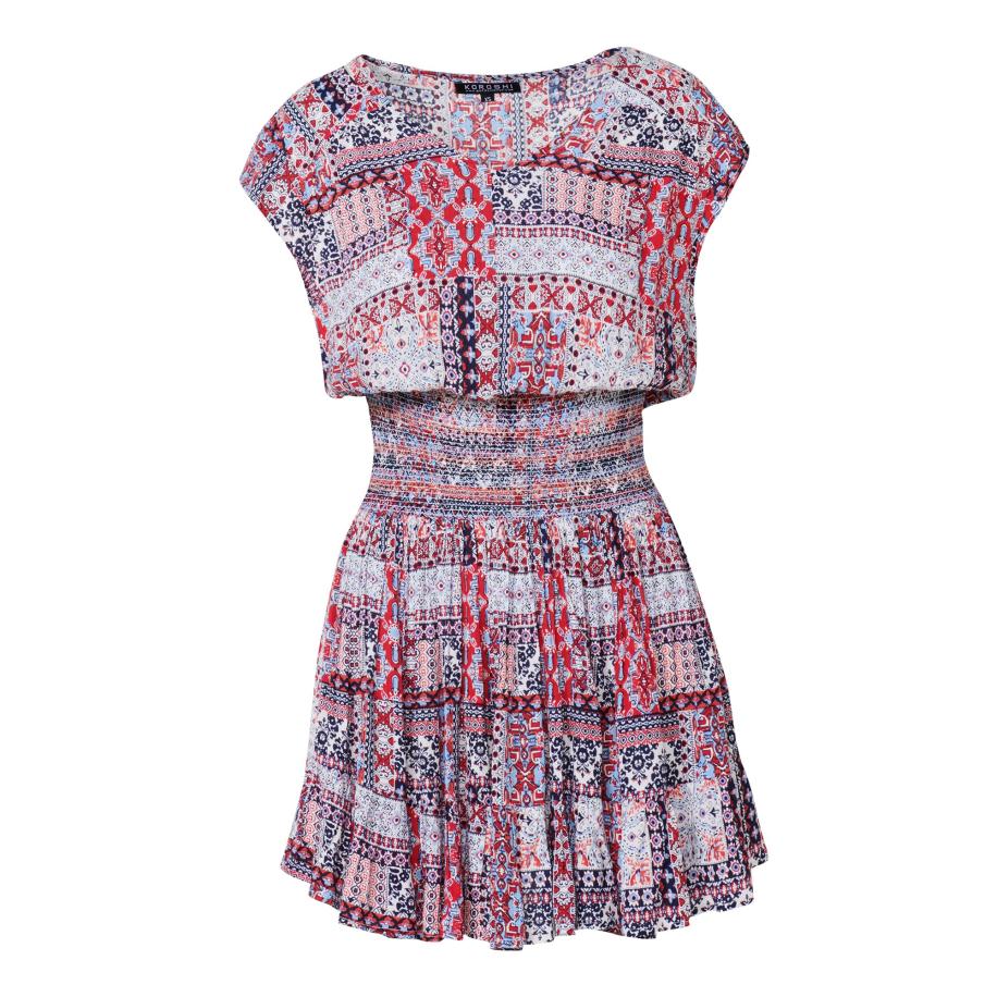 KOROSHI KOROSHI Zomerjurk marine / hemelsblauw / bloedrood / wit -