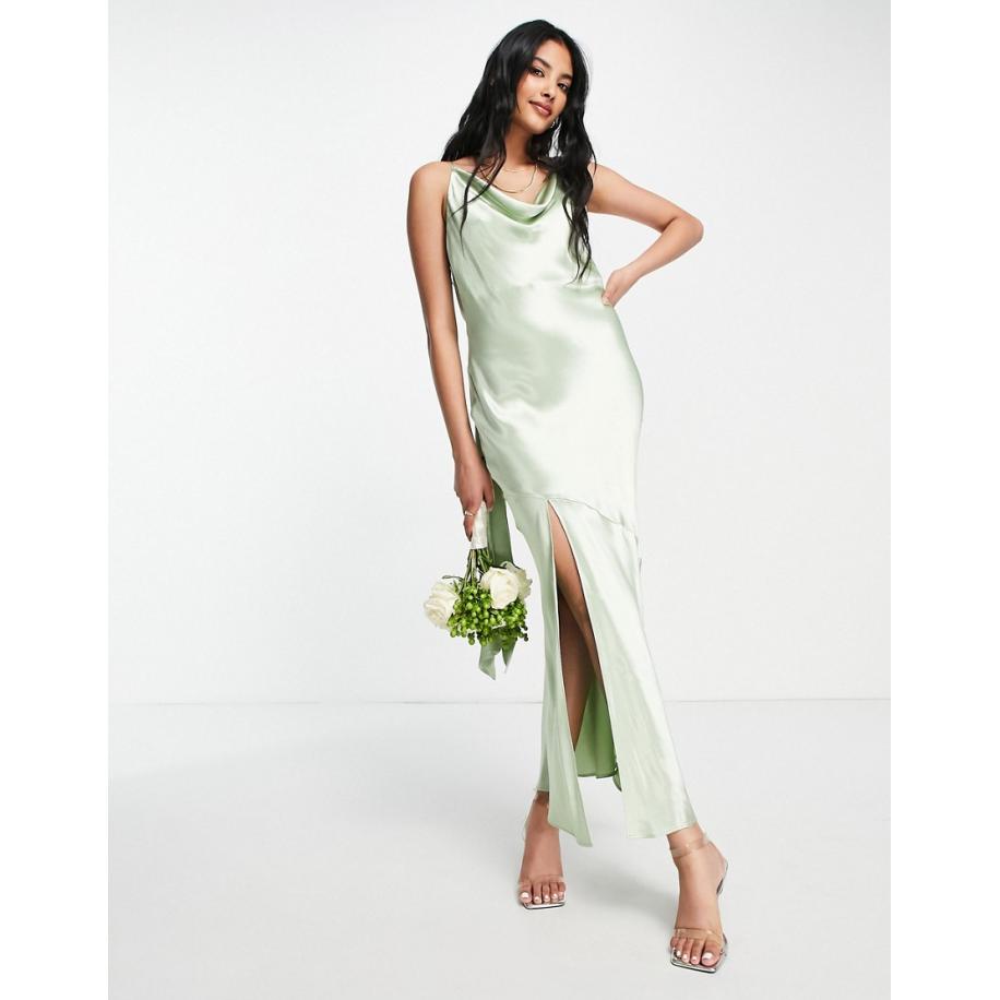 Topshop Bruidsmeisjes Slipdress van satijn met strik achter in saliegroen Groen