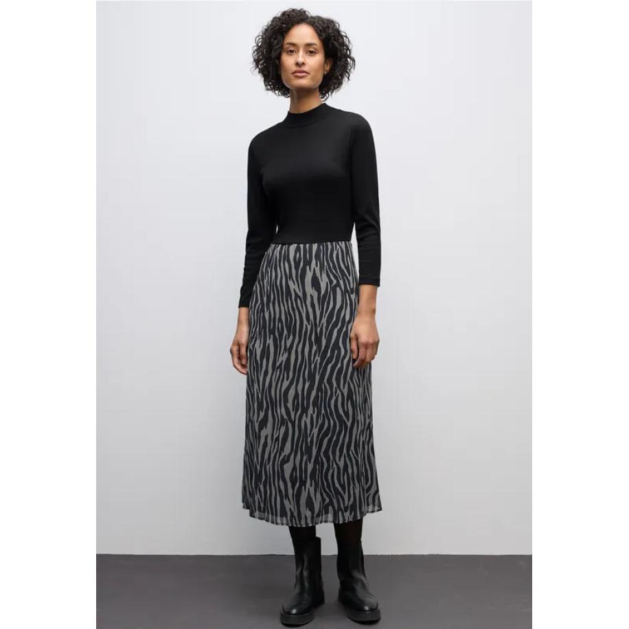 Street One Geplooide chiffon jurk Zwart