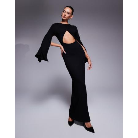 ASOS DESIGN Maxi jurk met gespleten uitlopende mouwen en uitsnijding in zwart