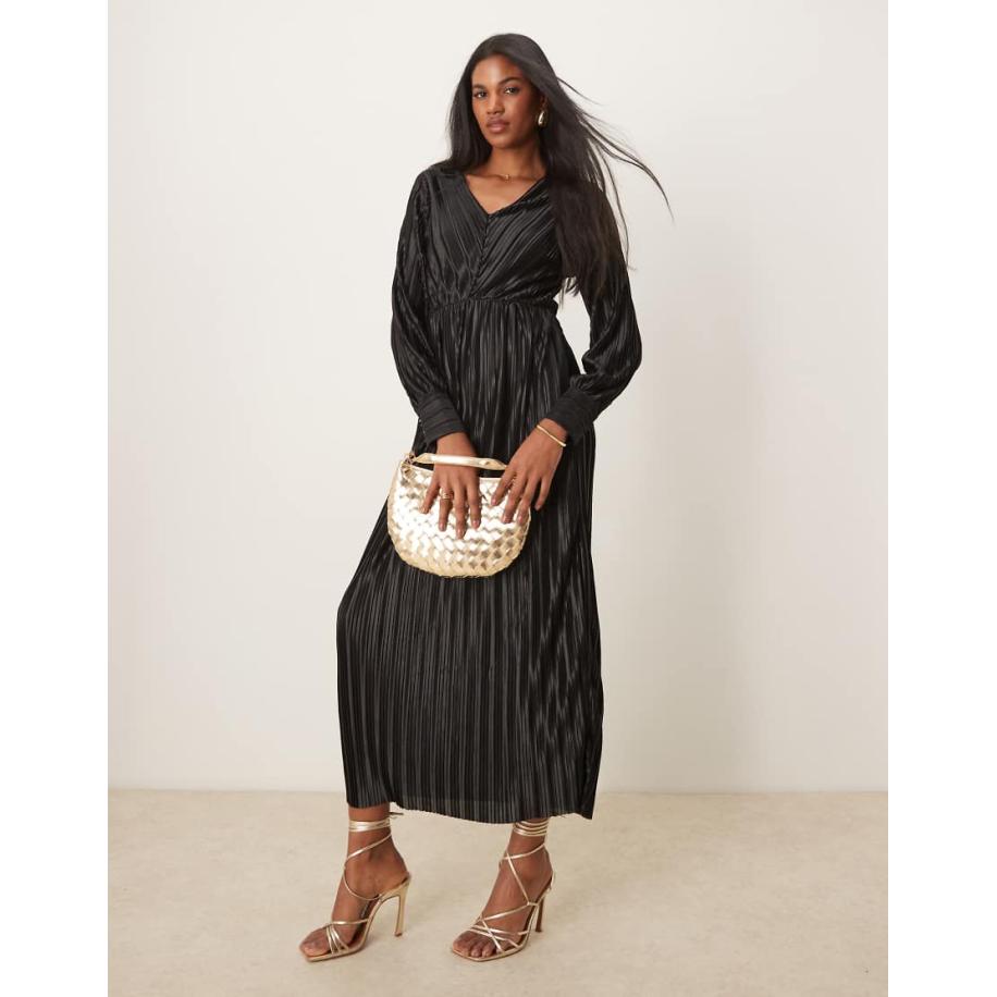 YAS Jurk van plissé met lange mouwen in zwart Zwart