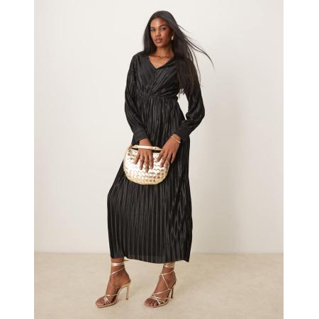 YAS Jurk van plissé met lange mouwen in zwart