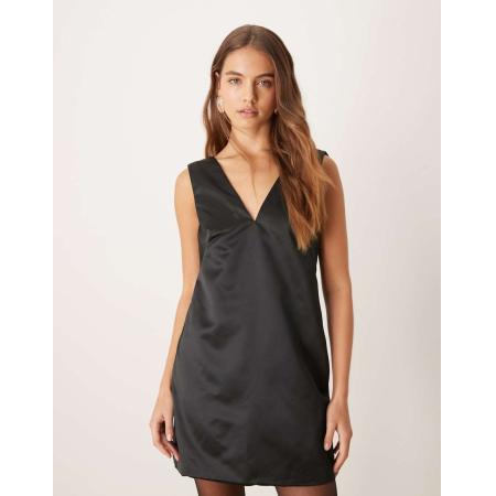 Abercrombie & Fitch Rechtvallende jurk van satijn met lage rug met strik in zwart