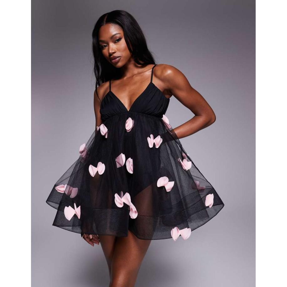 Jaded Rose Mini-jurk van tule met 3D strikjes in zwart Zwart