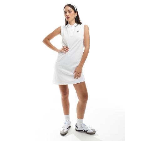 Fred Perry Mouwloze polojurk met een gekleurd randje in wit en zwart