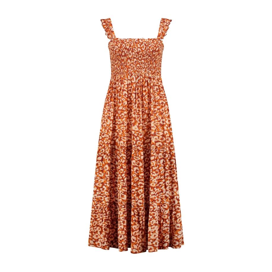 Shiwi Shiwi Zomerjurk crème / roestbruin / cognac -