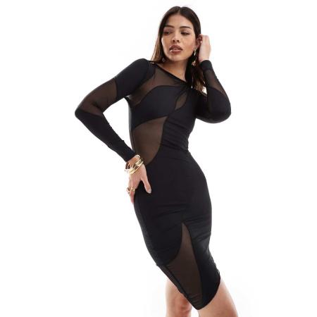 OW Collection Spiral Mini jurk met lange mouwen in zwart