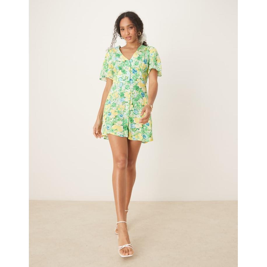 Nobody's Child Alexa Mini-jurk met fijne print in groen en geel Groen