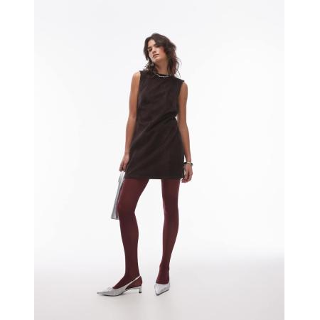 Topshop Rechtvallende jurk van denim corduroy in bruin