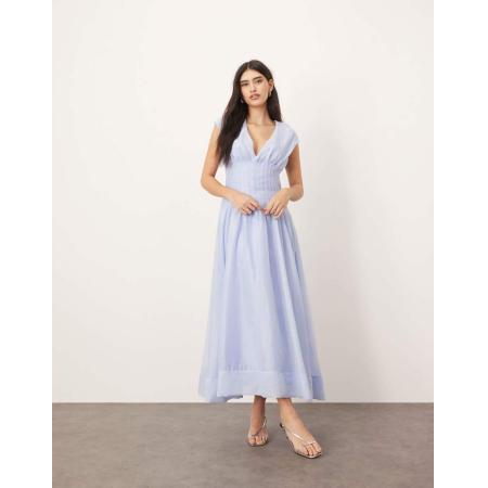 ARRANGE Midi-jurk van organza met plooien en striksluiting in lichtblauw