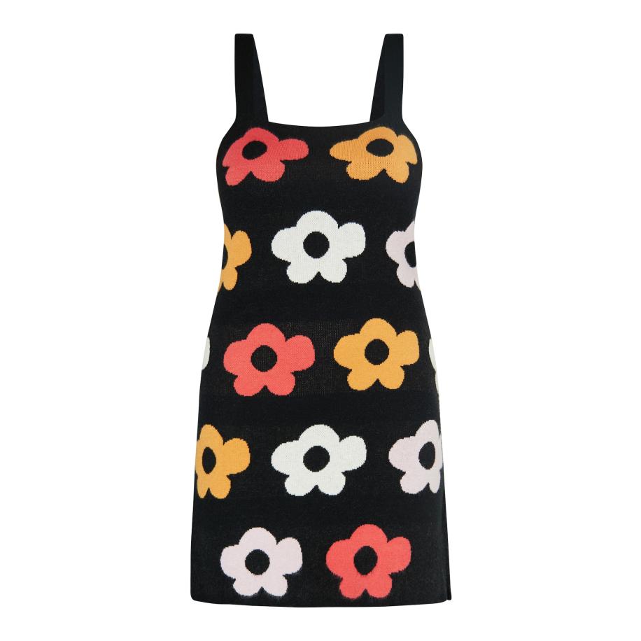 swirly Jurk geel / fuchsia / zwart / wit Zwart