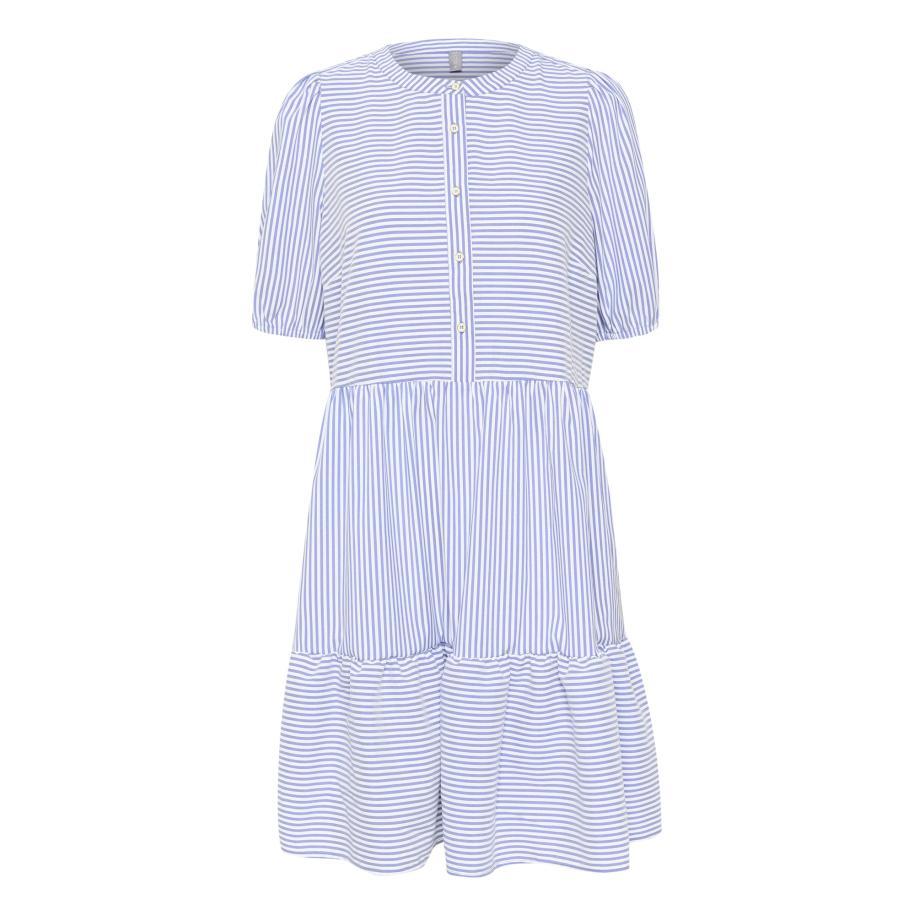 Culture CULTURE Zomerjurk Abigail lichtblauw / wit -