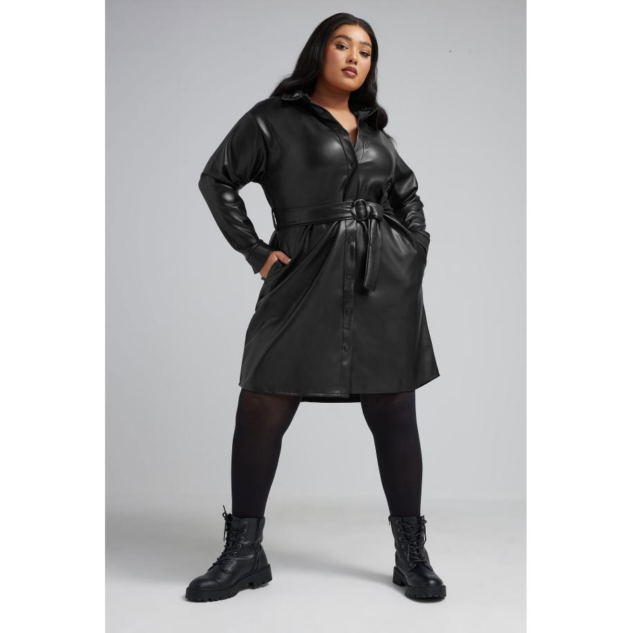 Limited Collection Overhemdjurk Van Imitatieleer Met Tailleband In Zwart Size 46 Zwart