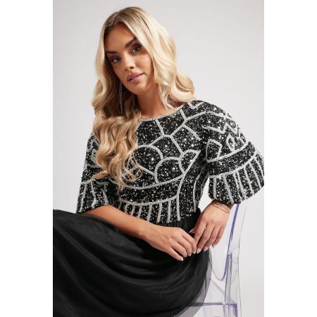 Luxe: Ultimate Embellishment Luxe Plus Size Black Abstract Sequin Embellished Maxi Dress Size 58-60