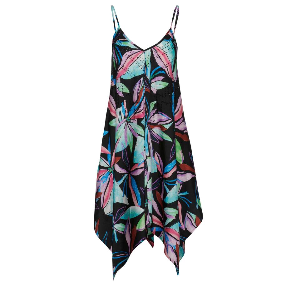 KOROSHI KOROSHI Zomerjurk azuur / orchidee / pitaja roze / zwart -