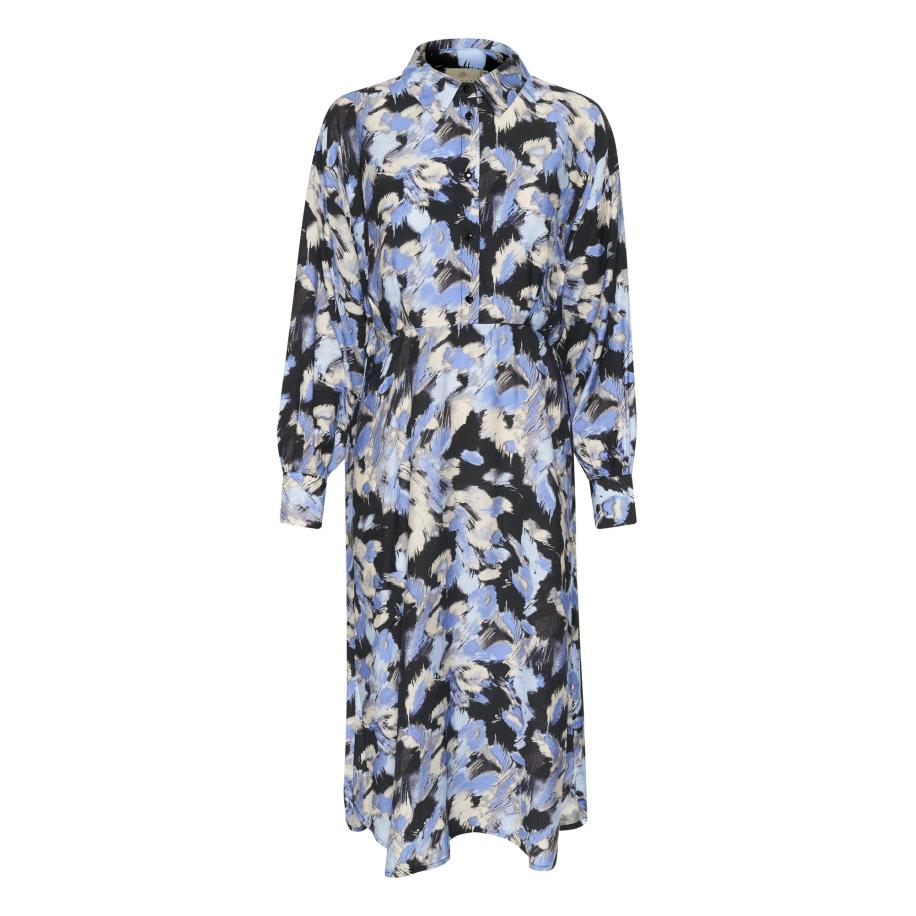 Kaffe Blousejurk Victoria beige / blauw / zwart Blauw