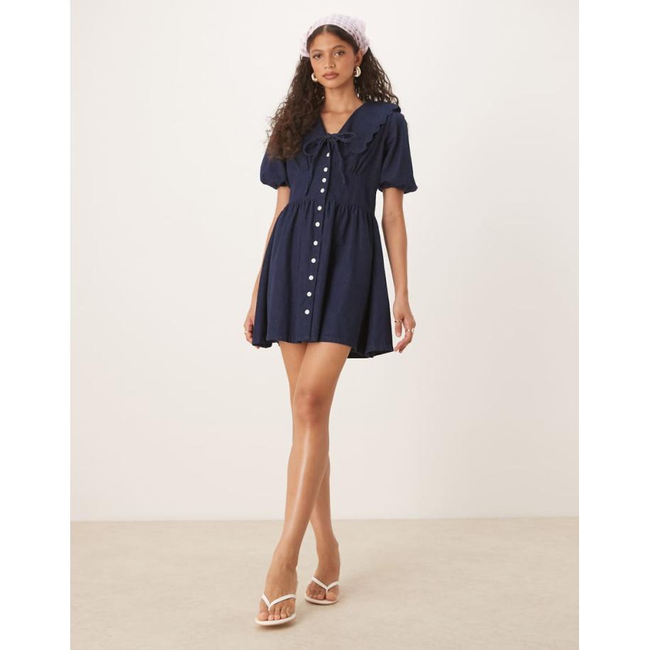 Nobody's Child Birdie Denim mini jurk in blauw-Marineblauw Blauw