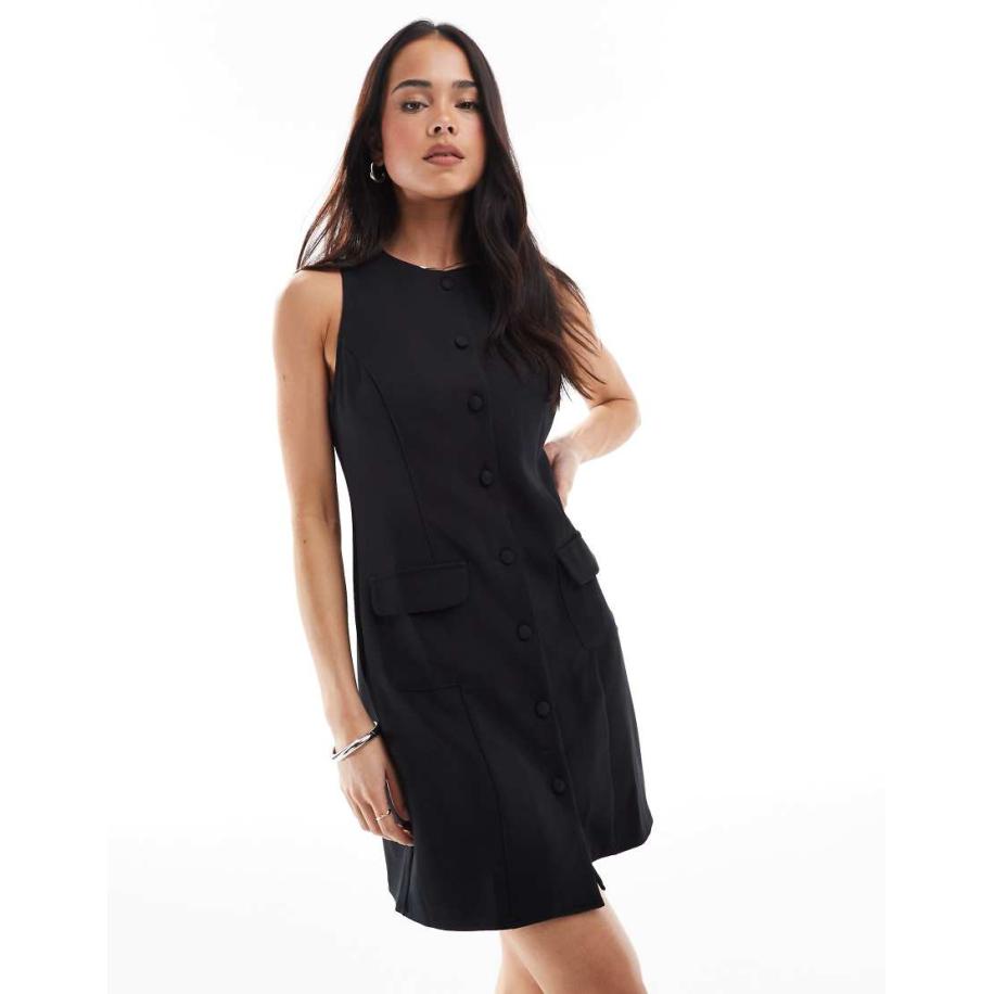 New Look Elegante overgooierjurk met knoopsluiting aan de voorkant in zwart Zwart