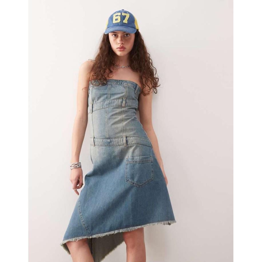 COLLUSION Iconic Denim jurk in vintage wassing-Blauw Blauw