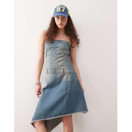 COLLUSION Iconic Denim jurk in vintage wassing-Blauw
