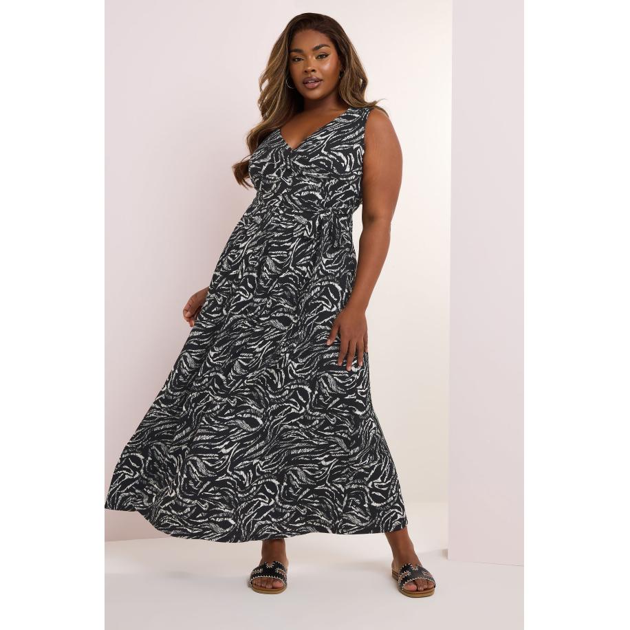 Yours Maxi Wikkeljurk Zonder Mouwen Met Abstracte Print In Zwart Size 58-60 Zwart