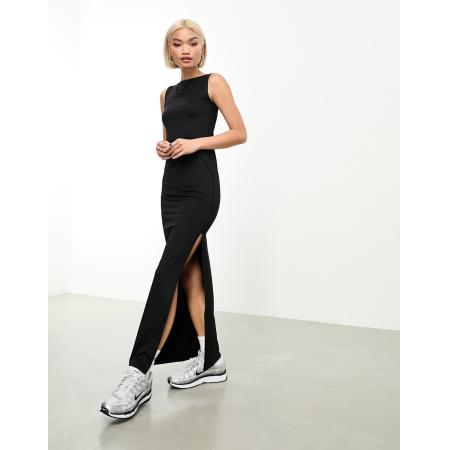 Weekday Annie Maxi jurk met boothals en zijsplit in zwart