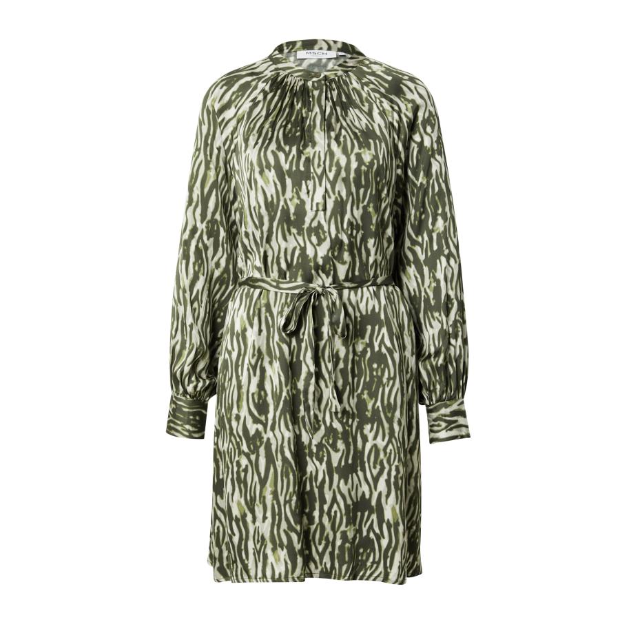 MSCH COPENHAGEN Jurk Joceline lichtgrijs / kaki / riet / wit Groen