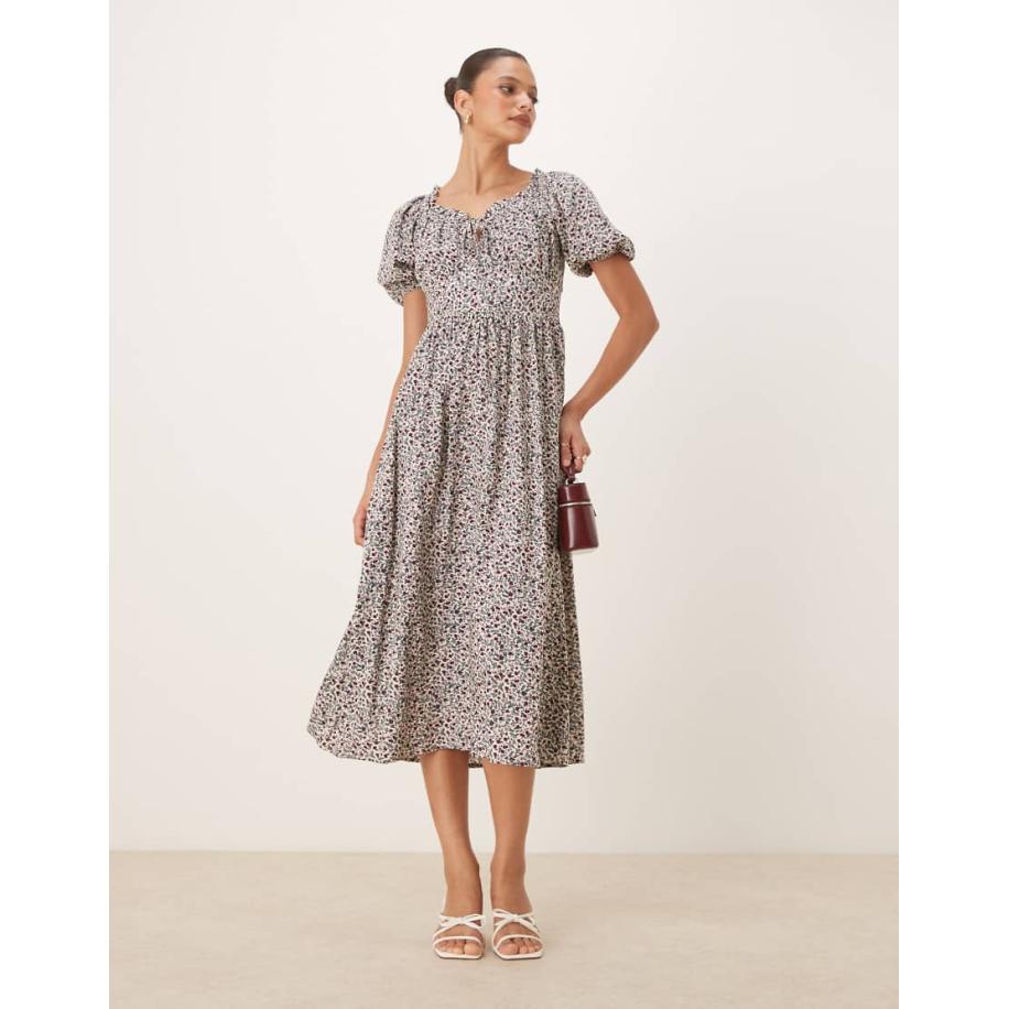 Nobody's Child Lucinda Nette midi-jurk met fijne bloemenprint in wit Wit
