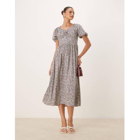 Nobody's Child Lucinda Nette midi-jurk met fijne bloemenprint in wit