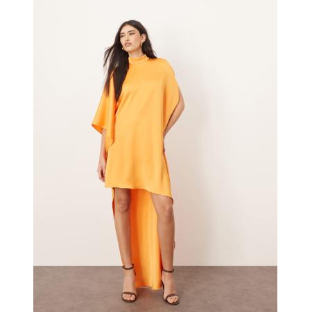 ARRANGE Hoogsluitende mini-jurk met capemouwen en asymmetrische zoom in abrikoos-Oranje