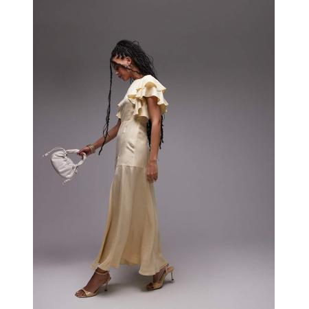 & Other Stories Maxi-jurk met ruches aan de mouwen en open achterkant in lichtgeel