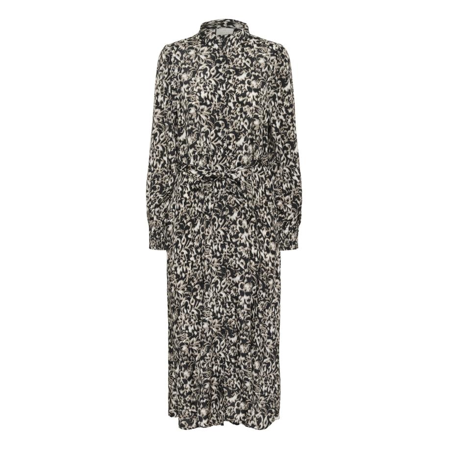 Kaffe Blousejurk Pollie taupe / zwart / wit Zwart