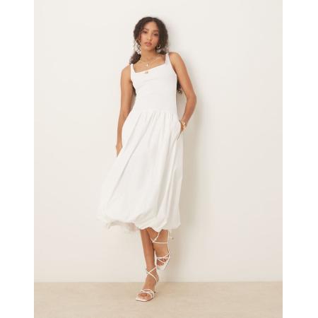 Abercrombie & Fitch Bubble midi jurk met verlaagde taille in wit-Grijs