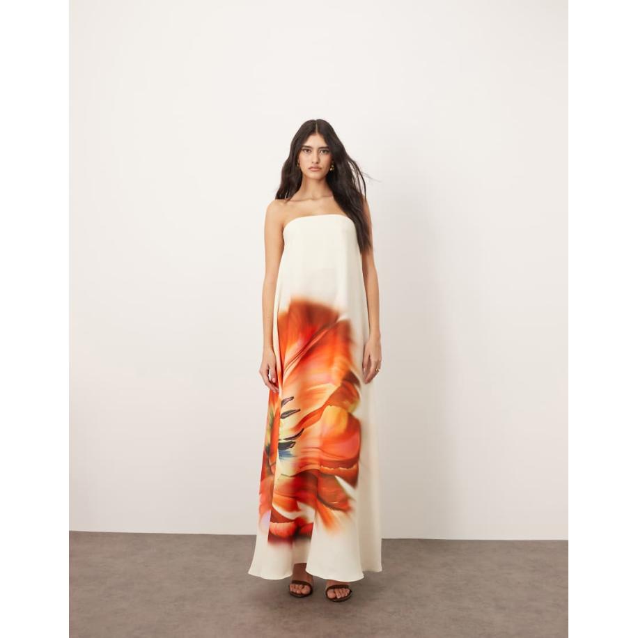 ARRANGE Rechte maxi bandeau-jurk met structuur en korset in grote bloemenprint-Veelkleurig Multicolor
