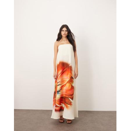 ARRANGE Rechte maxi bandeau-jurk met structuur en korset in grote bloemenprint-Veelkleurig