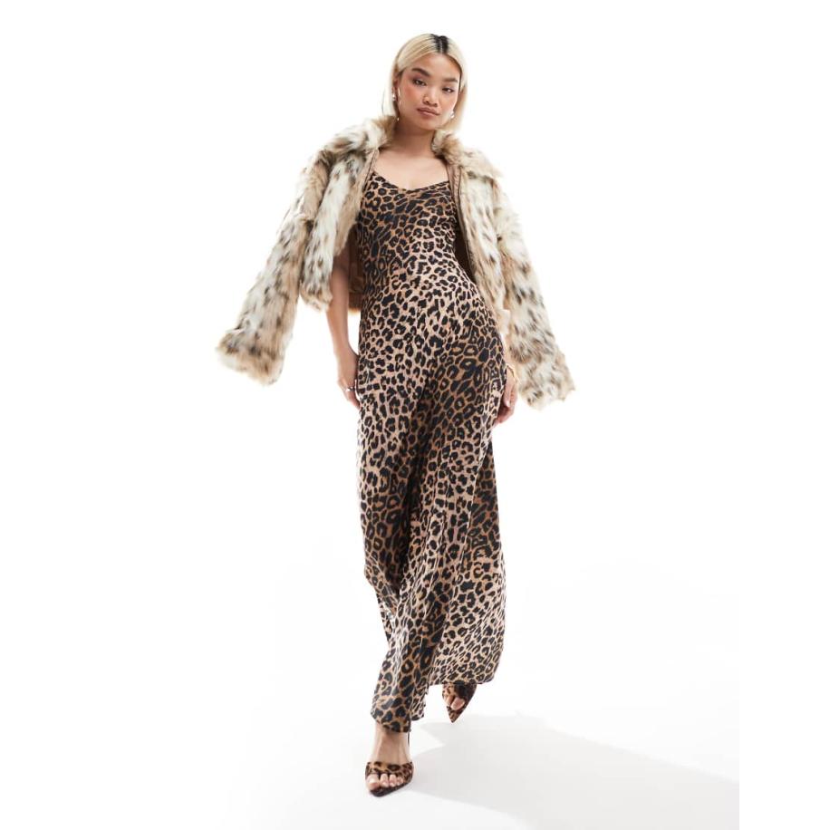 AllSaints Bryony Iona Satijnen maxi slipdress in gele luipaardprint-Geel Geel