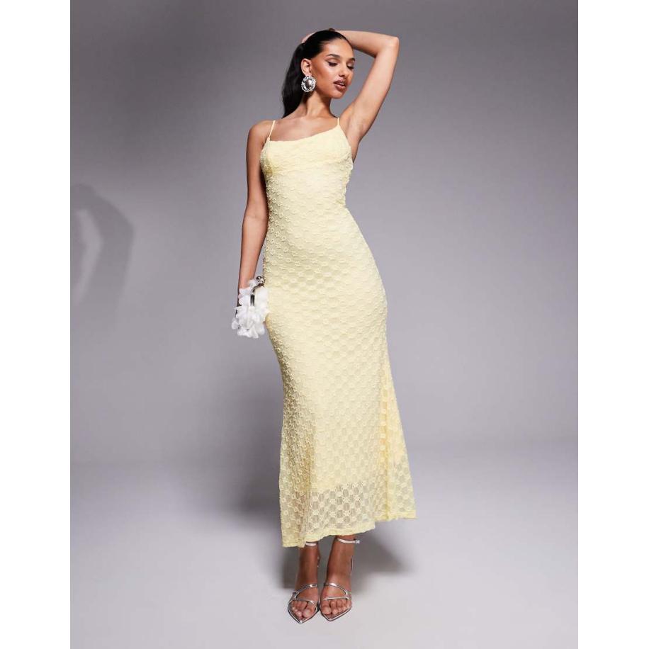 Bardot Midi-jurk van mesh in citroengeel Geel