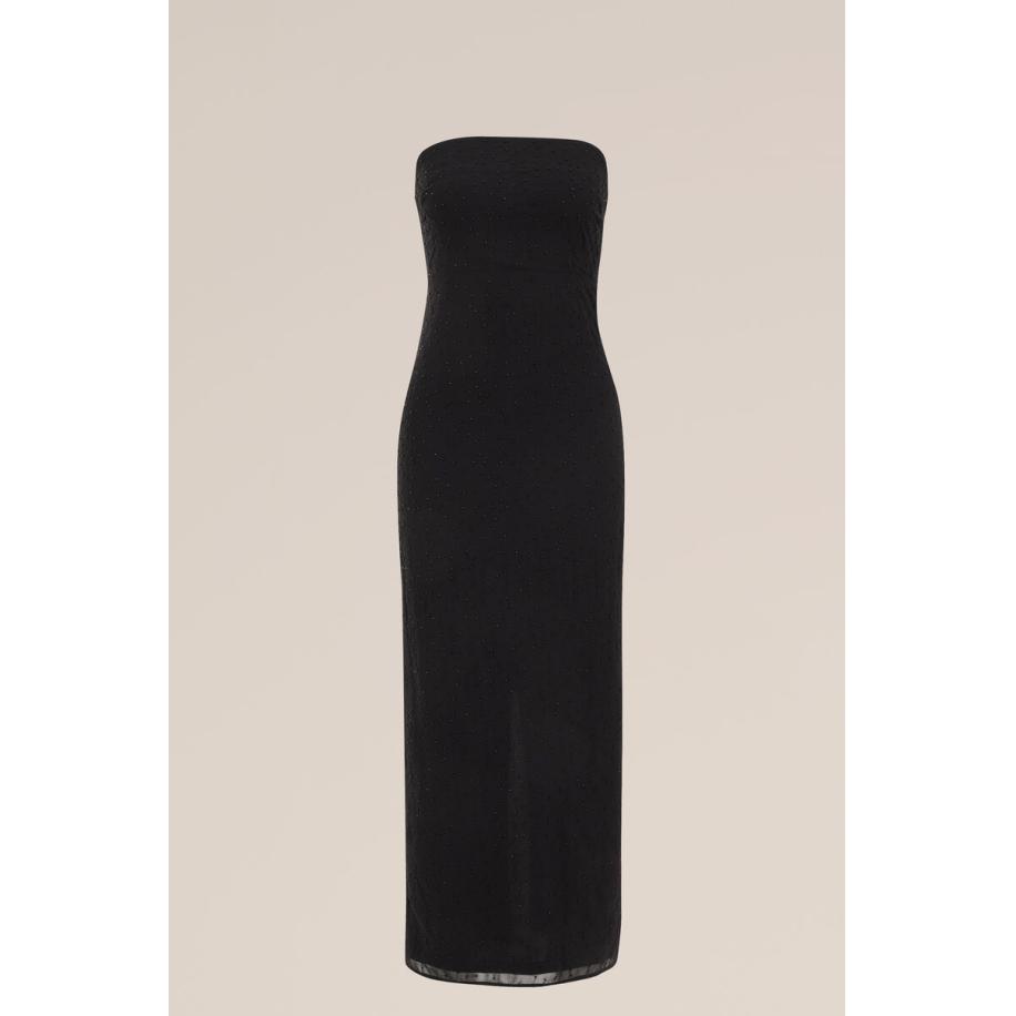 WE Fashion Dames strapless jurk met kralen - Regular fit - Zwart - Maat: XXL Zwart