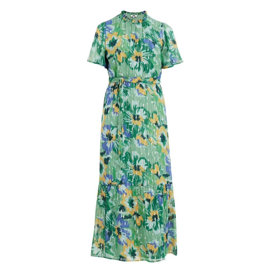 WE Fashion Dames maxi-jurk met dessin - Curve - Relaxed Fit - Groen - Viscose - Plus Size Maat: 48 Groen