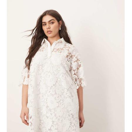 ARRANGE Curve Mini-T-shirtjurk van kant met polokraag in wit