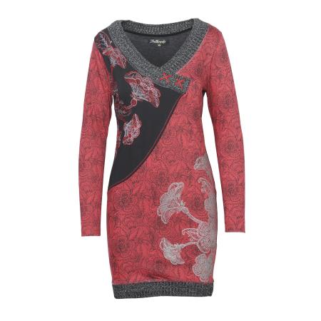 KOROSHI KOROSHI Jurk grijs / rood / zwart