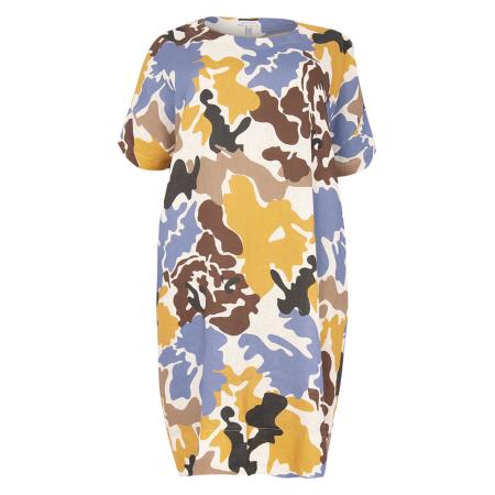 Yoek YOEK Jurk crème / duifblauw / bruin / honing / donkergroen