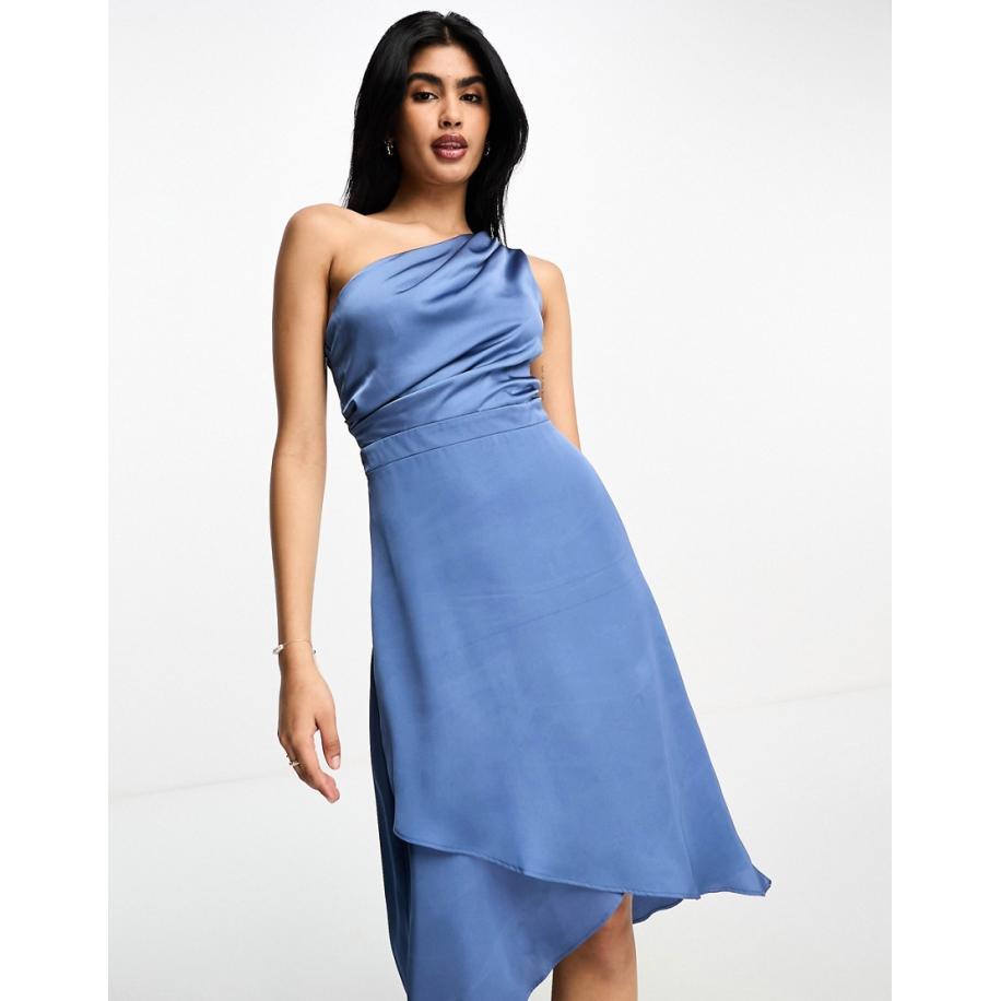 TFNC Bruidsmeisjes Midi-jurk met blote schouder in oudblauw Blauw