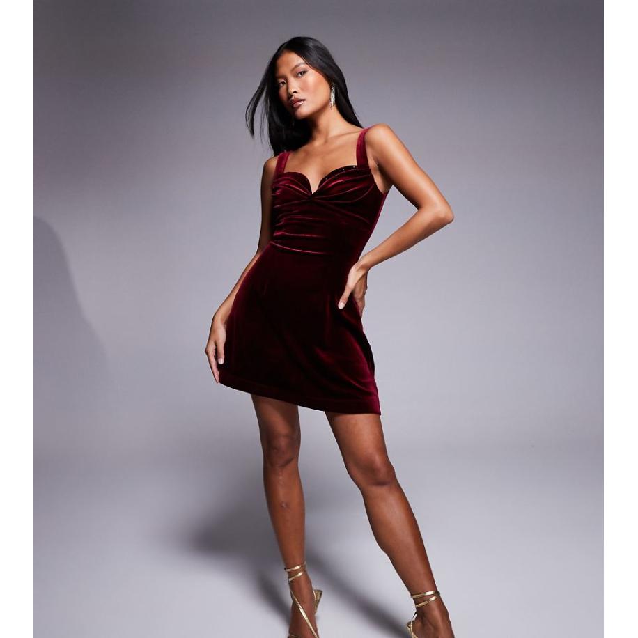 Jaded Rose Petite Mini jurk van fluweel met zichtbare cups in bordeauxrood Rood