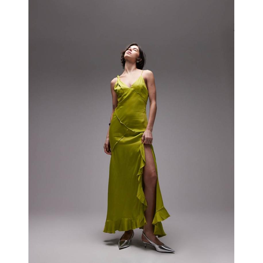 Topshop Midi slipdress met gedraaide schouder en zichtbare naden in limoengroen-Rood Rood